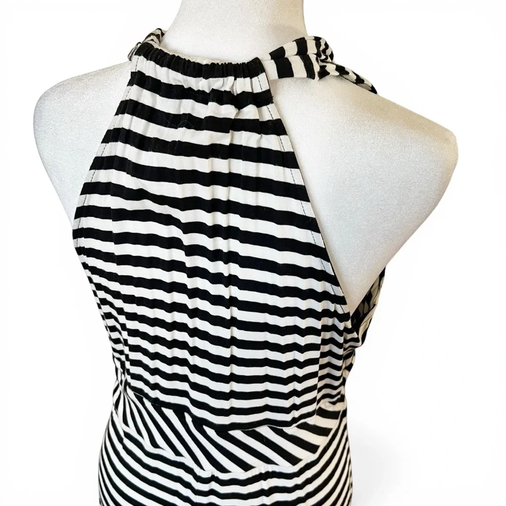 Ann Taylor Black White Striped Maxi Dress Racerback Medium Chic Vacation Resort - Picture 6 of 10